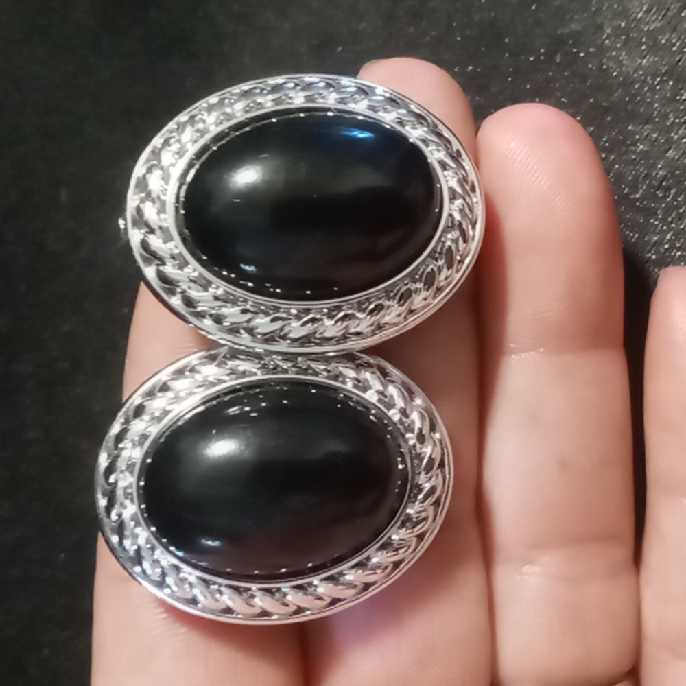 Elegant Black and Silver Lightweight Clip On Earrings